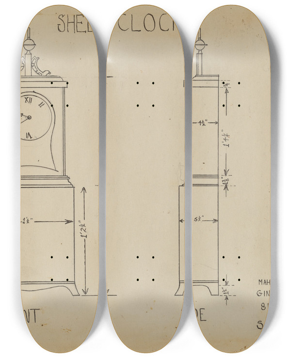 Triptych art skateboard deck of Bernard Gussow Shelf Clock_2 by Bernard Gussow