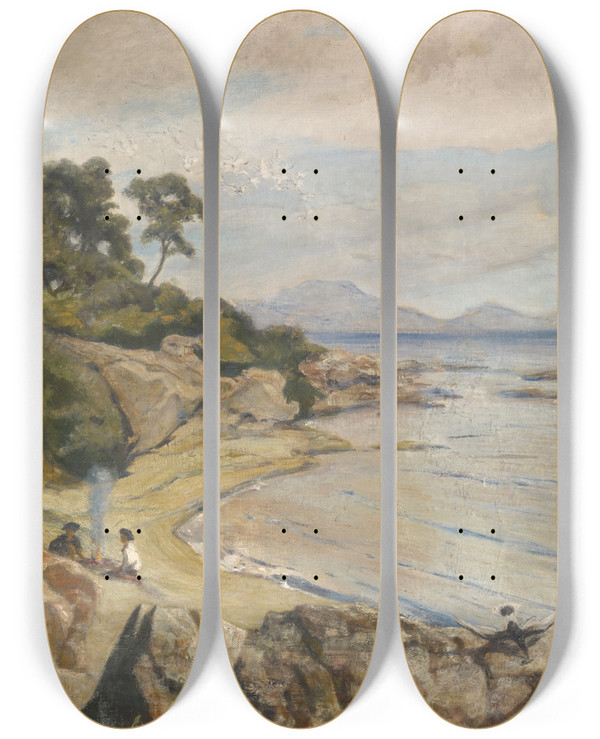 Triptych art skateboard deck of Ernst Stckelberg The Lagoon by Ernst Stuckelberg (1831-1903)