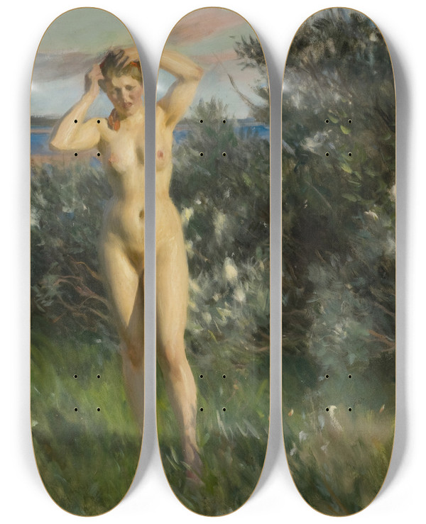 Triptych art skateboard deck of Anders Zorn By Lake Siljan by Anders Zorn (1860-1920)