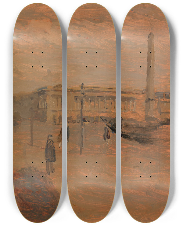 Triptych art skateboard deck of Frank Edwin Scott La Concorde by Frank Edwin Scott (1863-1929)