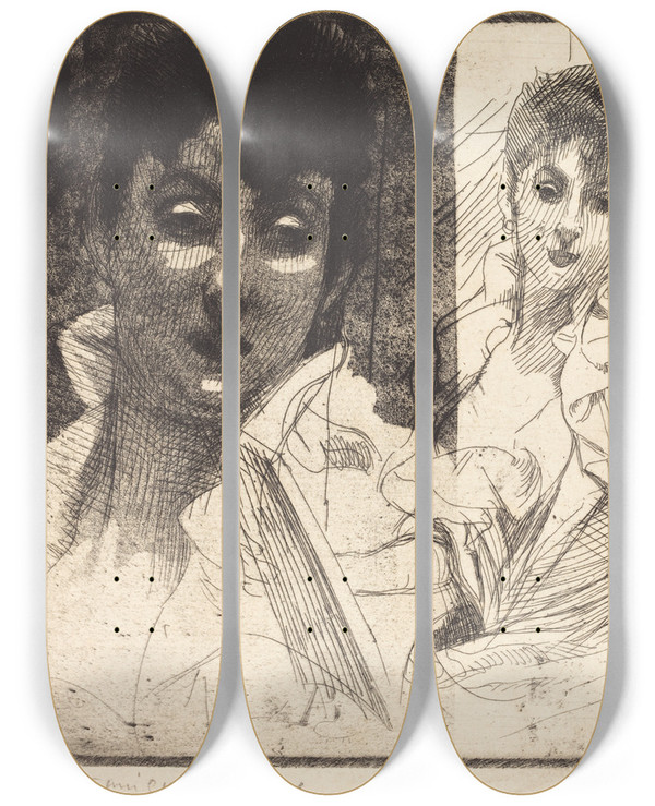 Triptych art skateboard deck of Albert Besnard Madeleine Lemaire by Albert Besnard (1849-1934)