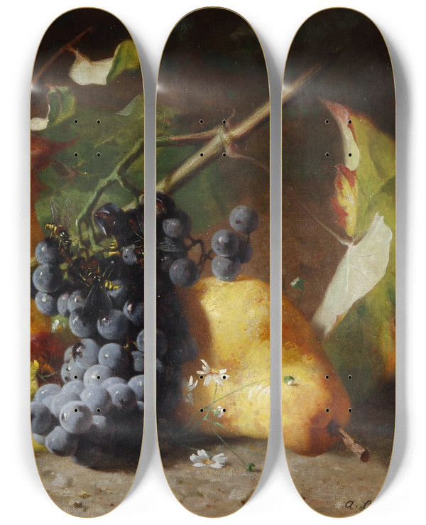 Triptych art skateboard deck of Andreas Lach Frchtestillleben by Andreas Lach (1817-1882)
