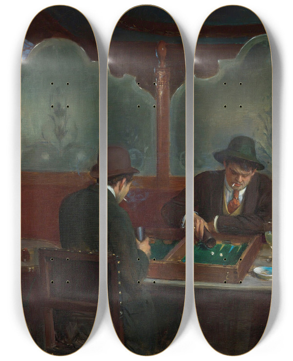 Triptych art skateboard deck of Jean Braud Les Joueurs De Jacquet Backgammon by Jean Beraud (1849-1935)