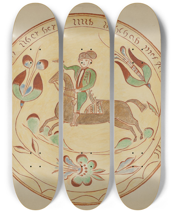 Triptych art skateboard deck of American 20Th Century Pa German Plate by American 20Th Century