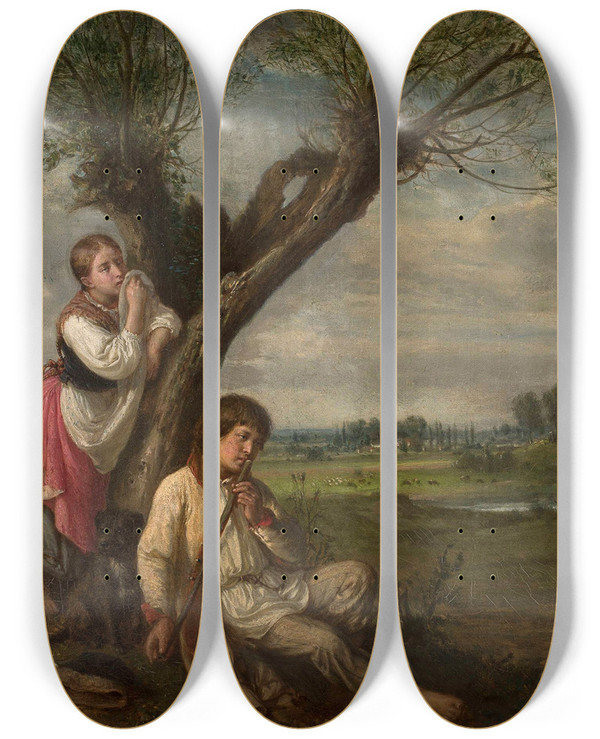 Triptych art skateboard deck of Aleksander Kotsis Springtime by Aleksander Kotsis (1836-1877)