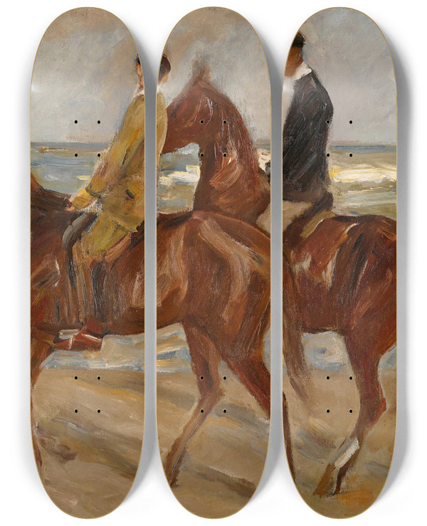 Triptych art skateboard deck of Max Liebermann Two Riders On The Beach by Max Liebermann (1847-1935)