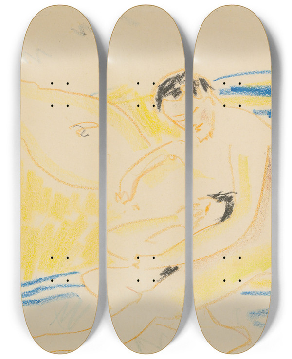 Triptych art skateboard deck of Ernst Ludwig Kirchner Couple by Ernst Ludwig Kirchner (1880-1938)