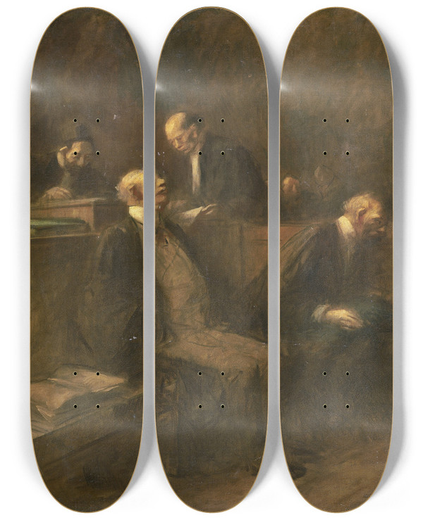 Triptych art skateboard deck of Jeanlouis Forain The Petition by Jean Louis Forain (1852-1931)