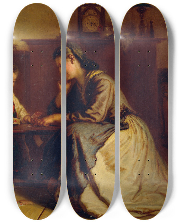 Triptych art skateboard deck of Ferdinand Mallitsch Kartenspiel by Ferdinand Mallitsch (1820-1900)