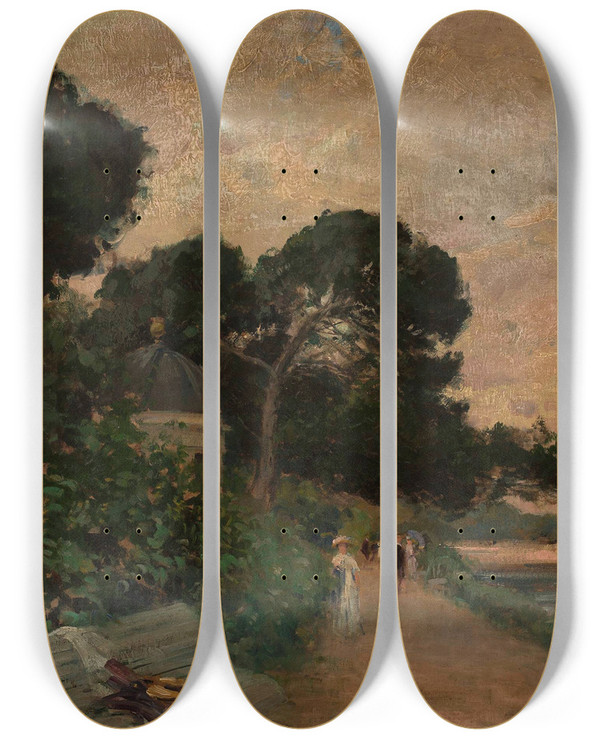 Triptych art skateboard deck of Jacek Malczewski Landscape by Jacek Malczewski (1854-1929)