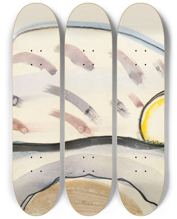 Triptych art skateboard deck of Arthur Dove Study For Sun And Moon by Arthur Dove (1880-1946)