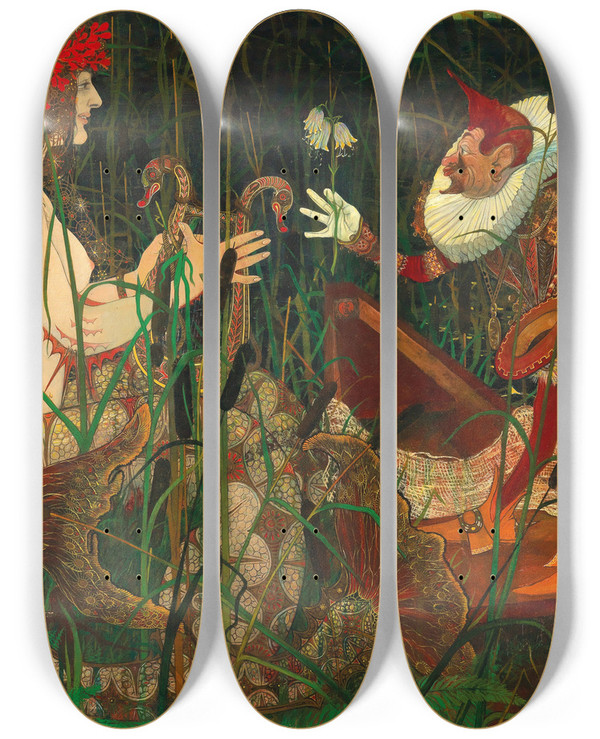 Triptych art skateboard deck of Carl Strathmann The Love Declaration by Carl Strathmann (1866-1939)