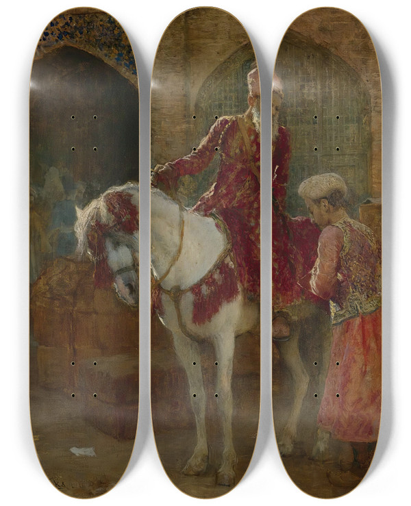 Triptych art skateboard deck of Edwin Lord Weeks The Grand Vizier by Edwin Lord Weeks (1849-1903)