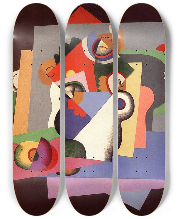 Triptych art skateboard deck of Georges Valmier Composition With Flowers by Georges Valmier (1885-1937)