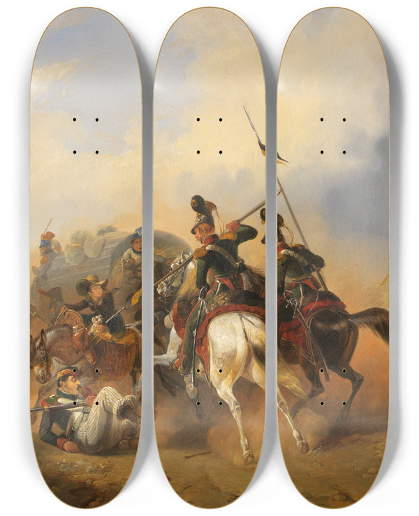 Triptych art skateboard deck of Heinrich Ambros Eckert Berfallsszene by Heinrich Ambros Eckert (1807-1840)