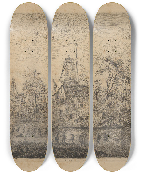 Triptych art skateboard deck of James Ensor De Kermis Bij De Molen by James Ensor (1860-1949)