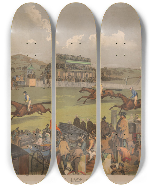 Triptych art skateboard deck of Charles Denton The Finish 1 General 2 Dearest Mae 3 Ploughboy by Charles Denton (19-)