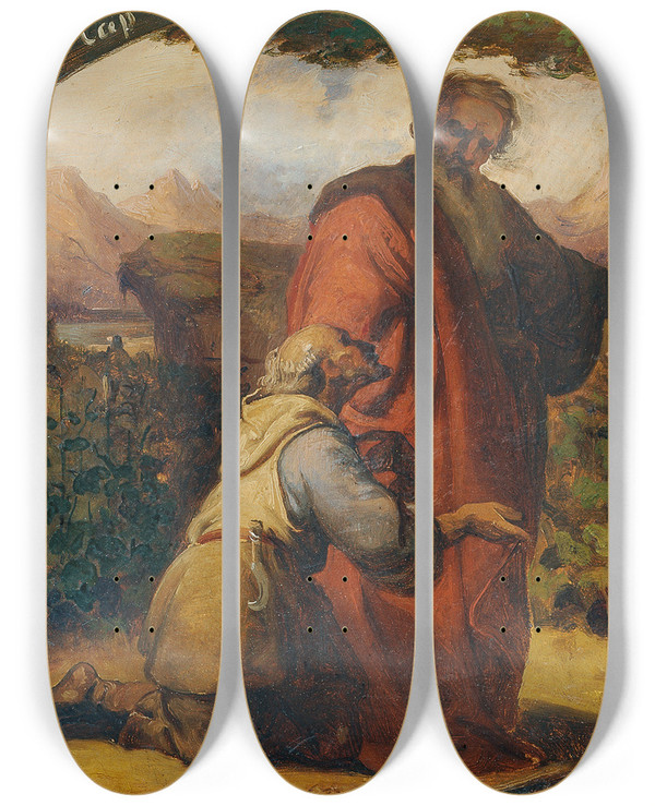Triptych art skateboard deck of Carl Rahl Das Gleichnis Vom Unfruchtbaren Feigenbaum by Carl Rahl (1812-1865)