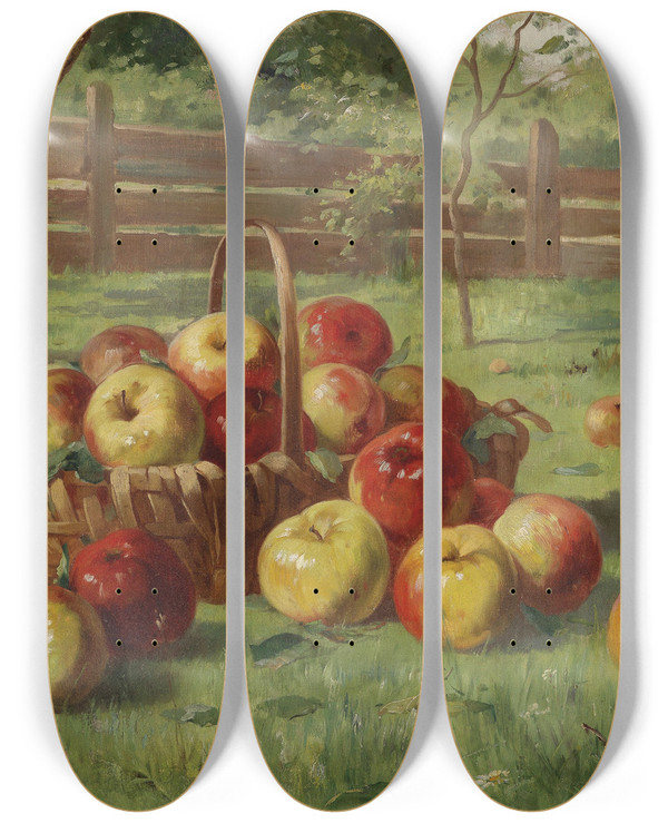 Triptych art skateboard deck of Karl Vikas Apfelernte by Karl Vikas (1875-1934)