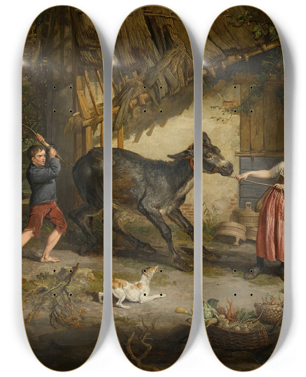 Triptych art skateboard deck of James Ward The Obstinate Donkey by James Ward (1769-1859)