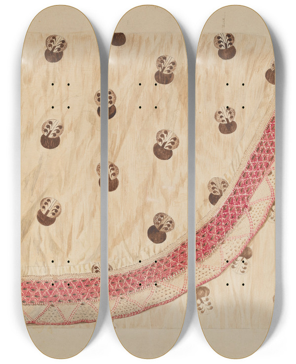 Triptych art skateboard deck of Edith Magnette Apron by Edith Magnette (20-)