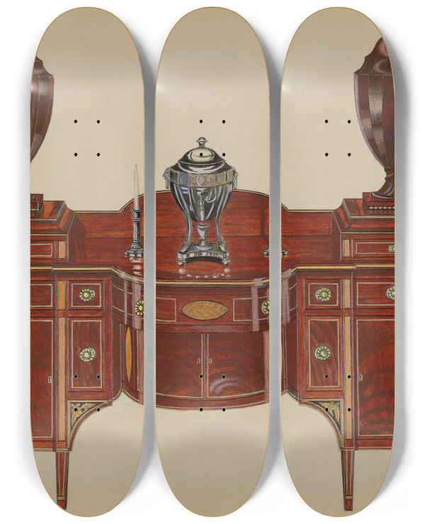 Triptych art skateboard deck of John Dieterich Sideboard Hepplewhite by John Dieterich