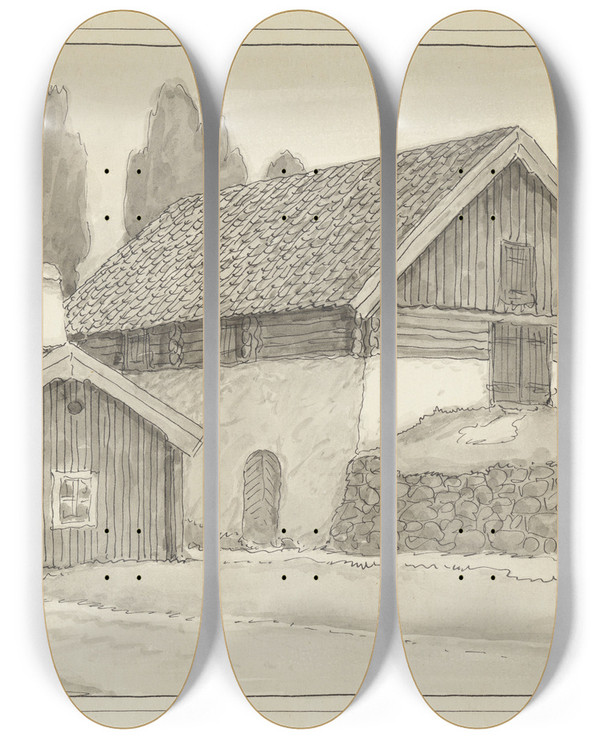 Triptych art skateboard deck of Ferdinand Boberg Tunaberg by Ferdinand Boberg (1860-1946)