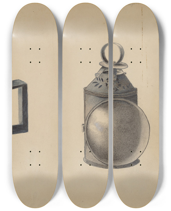 Triptych art skateboard deck of Margaret Stottlemeyer Lantern by Margaret Stottlemeyer