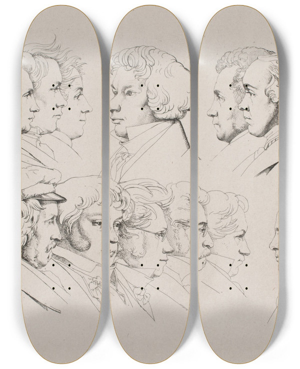 Triptych art skateboard deck of Ernst Meyer 12 Portrtter Rom 1825_2 by Ernst Meyer (1797-1861)