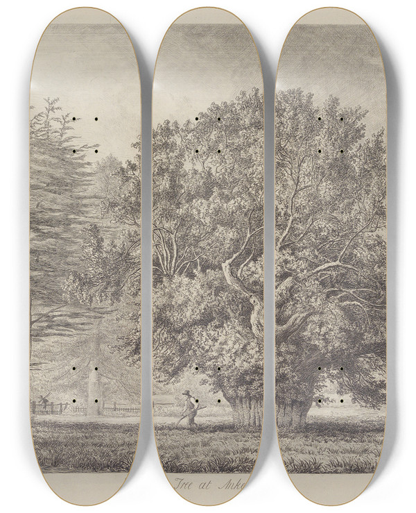 Triptych art skateboard deck of Jacob George Strutt The Yew Tree At Ankerwyke by Jacob George Strutt (1784-1867)