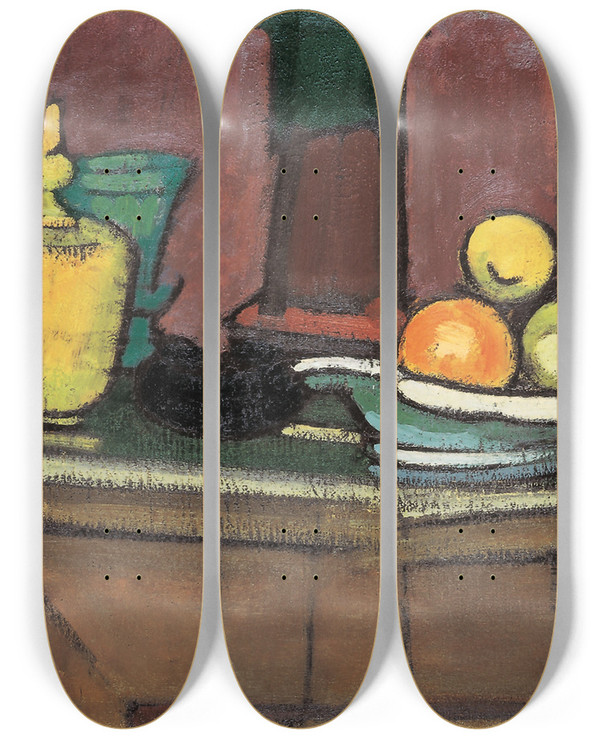 Triptych art skateboard deck of Anton Kerschbaumer Stillleben Auf Einer Truhe by Anton Kerschbaumer