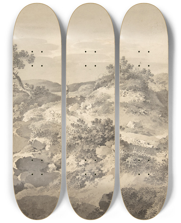 Triptych art skateboard deck of Carl August Richter Landscape In Saxony by Carl August Richter (1770-1848)