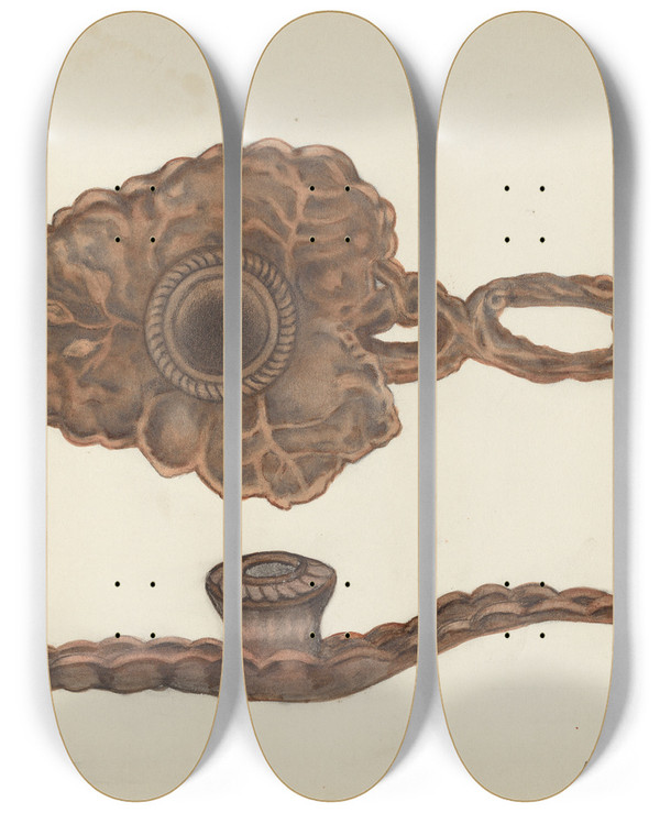 Triptych art skateboard deck of Florence Stevenson Candle Socket by Florence Stevenson