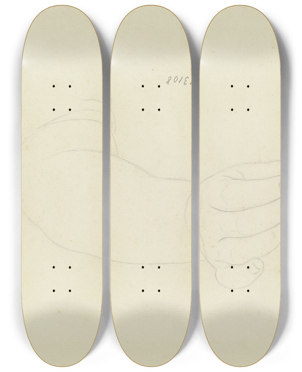 Triptych art skateboard deck of Karl Sandhaas Greifender Oder Etwas Auflesender Unterarm by Karl Sandhaas (1801-1859)