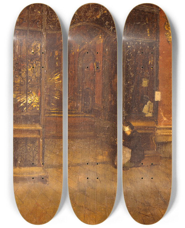 Triptych art skateboard deck of Albin Egger Lienz Inneres Der Johanneskirche In Mnchen by Albin Egger Lienz (1868-1926)