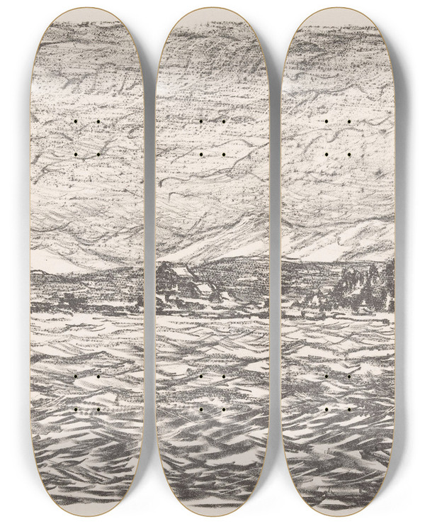 Triptych art skateboard deck of Henri Braakensiek Starnberger See by Henri Braakensiek (1891-1941)