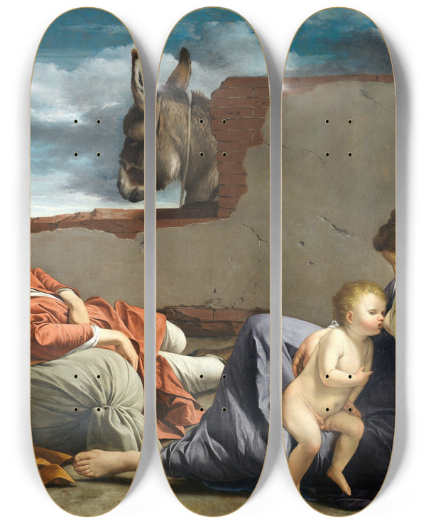 Triptych art skateboard deck of Orazio Gentileschi Rest On The Flight Into Egypt_1 by Orazio Gentileschi (1563-1639)