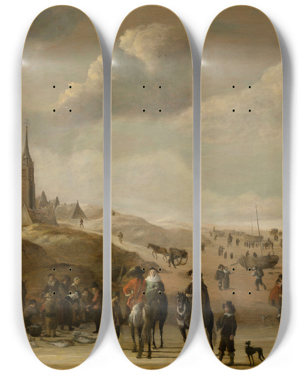 Triptych art skateboard deck of Cornelis Beelt Scheveningen by Cornelis Beelt (1630-1702)