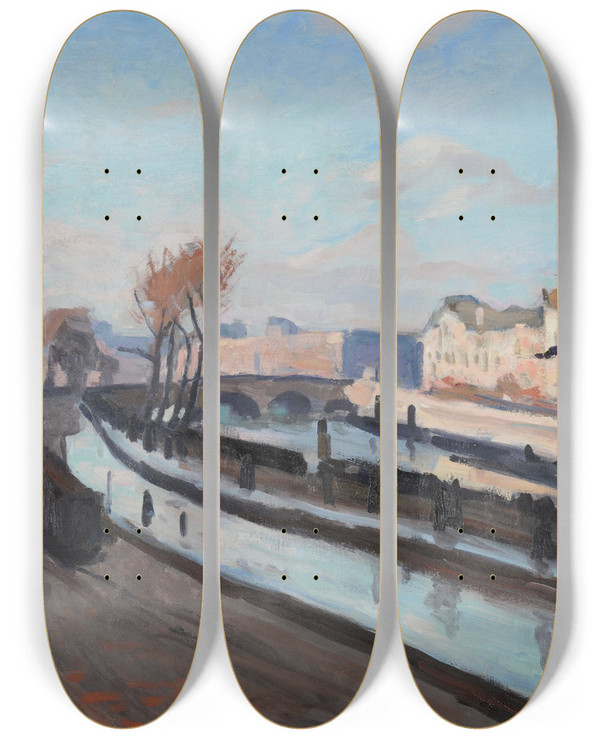 Triptych art skateboard deck of Albert Marquet Le Quai Des Grands Augustins by Albert Marquet (1875-1947)