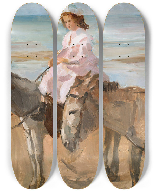 Triptych art skateboard deck of Isaac Israls On Scheveningen Beach by Isaac Israels (1865-1934)