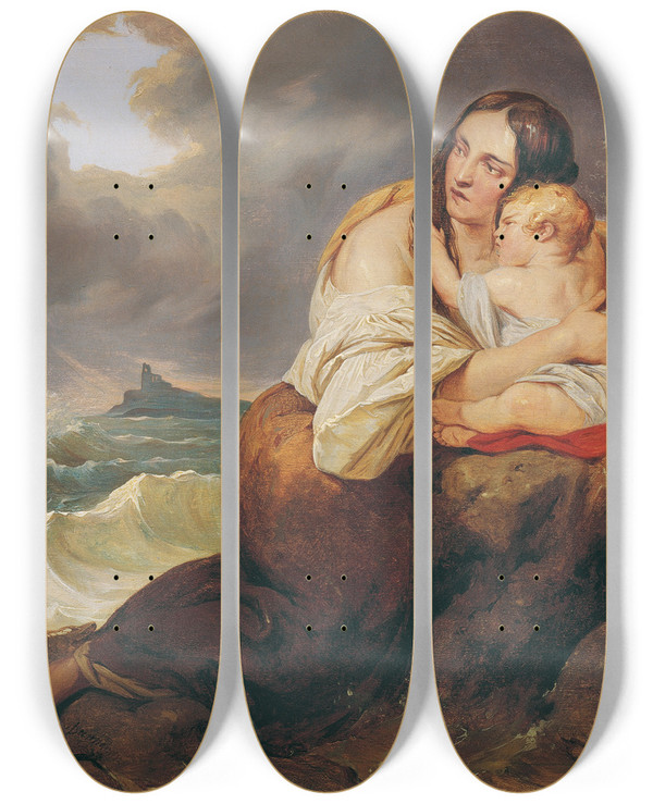 Triptych art skateboard deck of Josef Danhauser Die Schiffbrchige by Josef Danhauser (1805-1845)