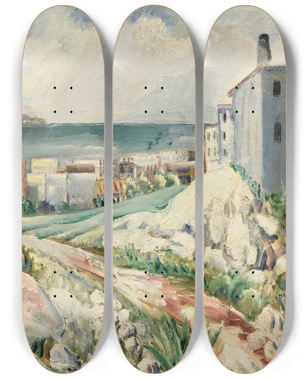 Triptych art skateboard deck of Paul Kleinschmidt Landschaft Bei Marseille by Paul Kleinschmidt (1883-1949)