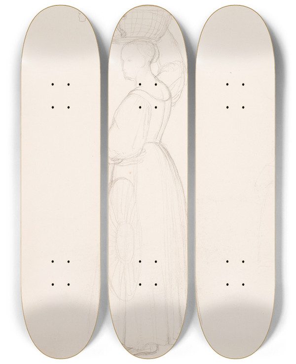 Triptych art skateboard deck of Erasmus Von Engert Sketchbook Drawings Pl9 by Erasmus Von Engert (1796-1871)