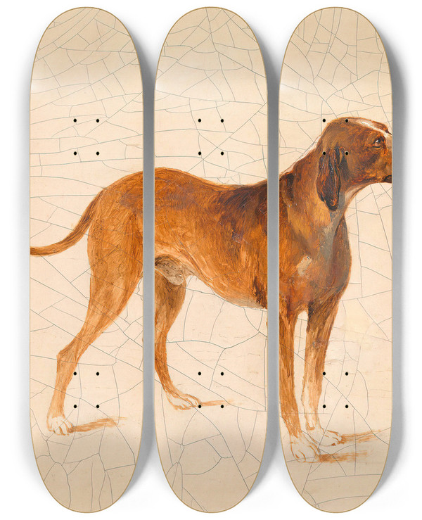 Triptych art skateboard deck of Adalbert Stifter Jagdhund by Adalbert Stifter (1805-1868)