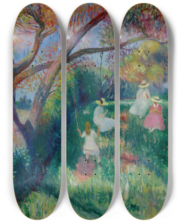 Triptych art skateboard deck of William James Glackens The Swing by William James Glackens (1870-1938)