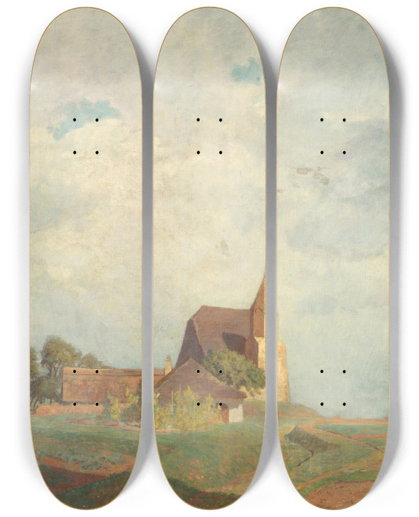 Triptych art skateboard deck of Anton Hans Karlinsky Kirche In Holzern Bei Susenstein by Anton Hans Karlinsky 2 (1872-1945)