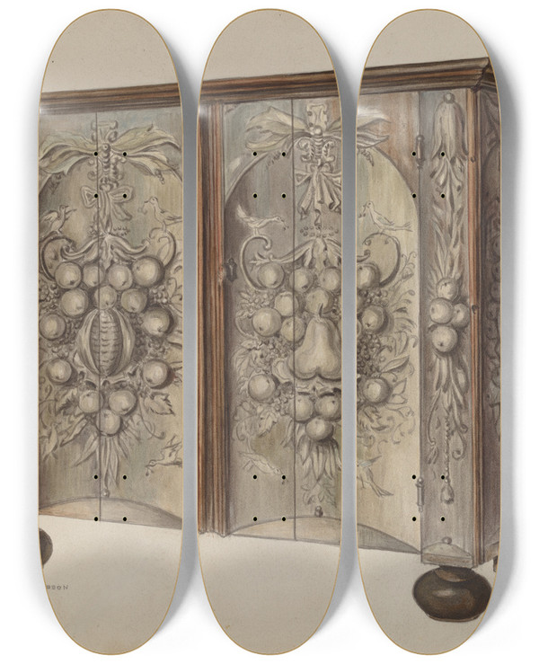 Triptych art skateboard deck of Isadore Goldberg Kas_2 by Isadore Goldberg