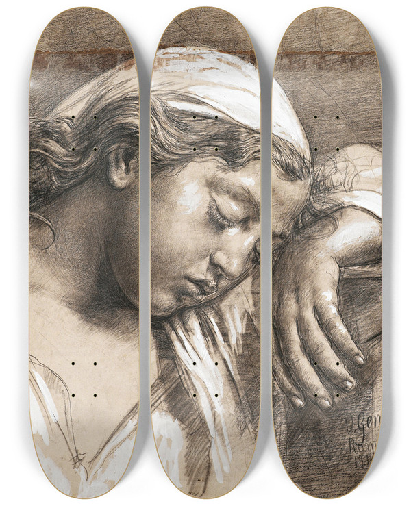 Triptych art skateboard deck of Vincenzo Gemito Schlafendes Mdchen by Vincenzo Gemito (1852-1929)