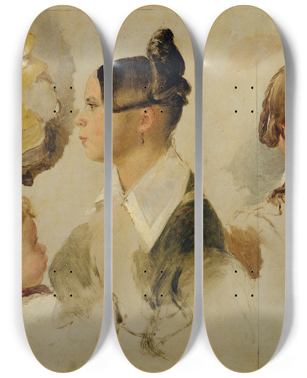 Triptych art skateboard deck of Peter Fendi Figurale Studien by Peter Fendi (1796-1842)