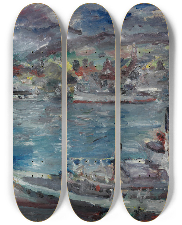 Triptych art skateboard deck of Lovis Corinth Luzerner See Am Vormittag by Lovis Corinth (1858-1925)